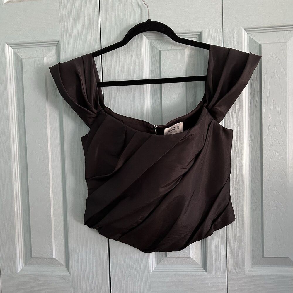 Rozie Corsets Women's Black Off-the-Shoulder Taffeta Corset Top Size 40 Zip Back